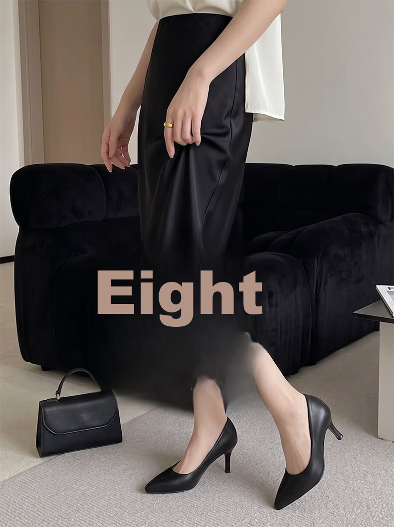 FOOTOPPO Women's Chunky Heel High Heels Interview Single Shoes Black Work Shoes for Flight Attendants Soft Sole Leather High Heels 30