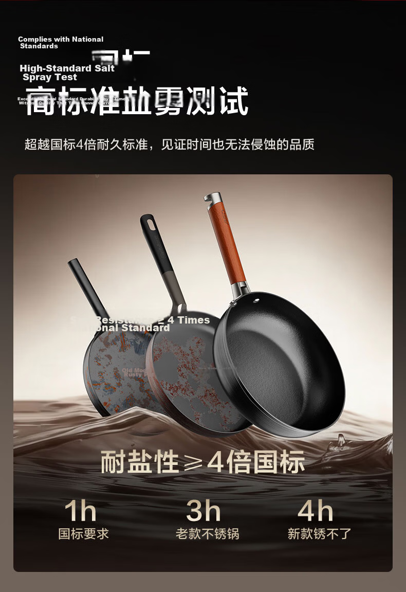 ASD 26cm Titanium Iron Non-Stick Frying Pan with Fluorine-Free Coating, Cyclone Energy-Concentrating Base T8WG 12