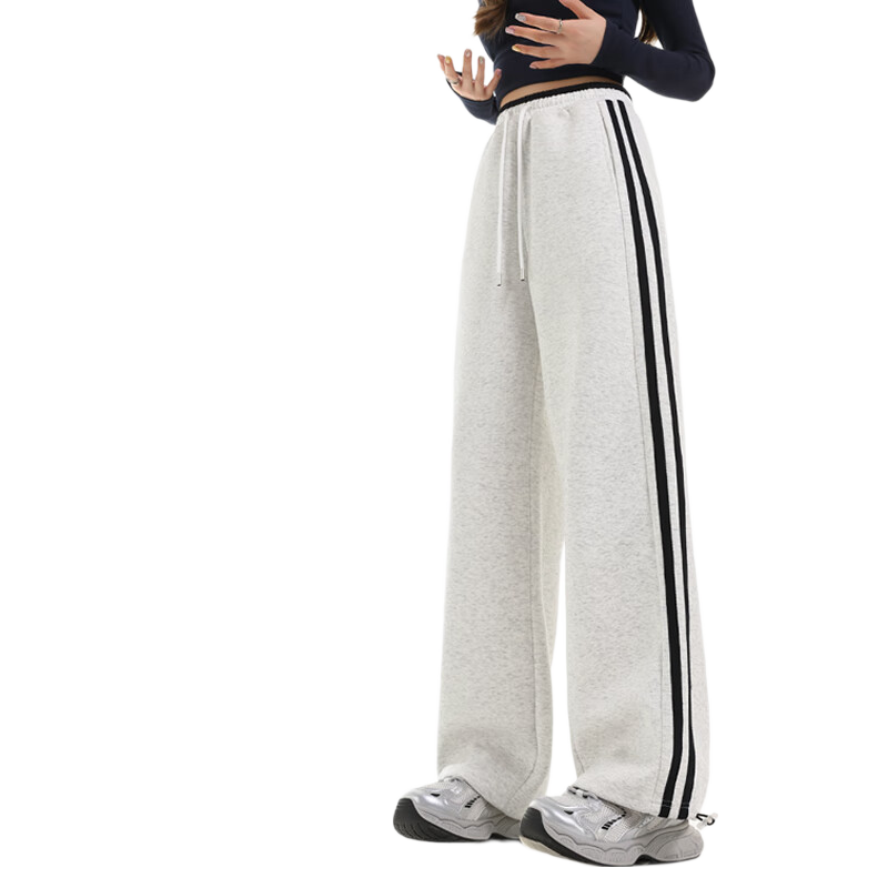 MJ STYLE Striped Wide-Leg Pants for Women, Autumn 2026 Collection, Patchwork Waistband, Casual American-Style Student Two-Way Straight-Leg Sports Sweatpants
