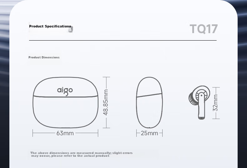 Aigo [Battery Display Bluetooth 6.0] Semi-In Ear Bluetooth Headphones for Sports, Gaming, Running, Hiking with Ultra-Long Battery Life And HIFI Sound Quality, Compatible with Apple, Xiaomi TQ15 Black 16