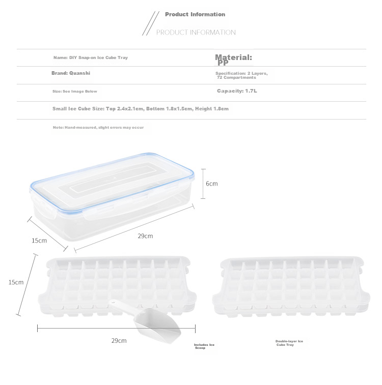 Quanshi Ice Cube Tray, Plastic Homemade Ice Mold, Freezer Tray, Ice Cube Box with 4 Layers, 144 Grids, Ice Scoop, Snap-On Lid 2