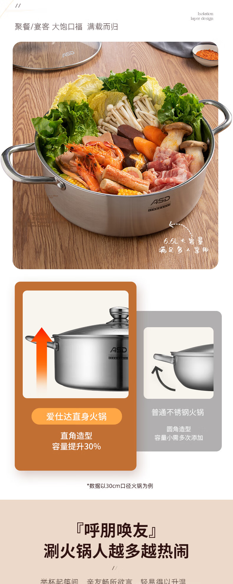 ASD Hot Pot, 304 Stainless Steel, No Flavor Transfer, Yin-Yang Pot, 30CM Hot Pot, Compatible with Gas And Induction Stoves, FS30H3Q 10