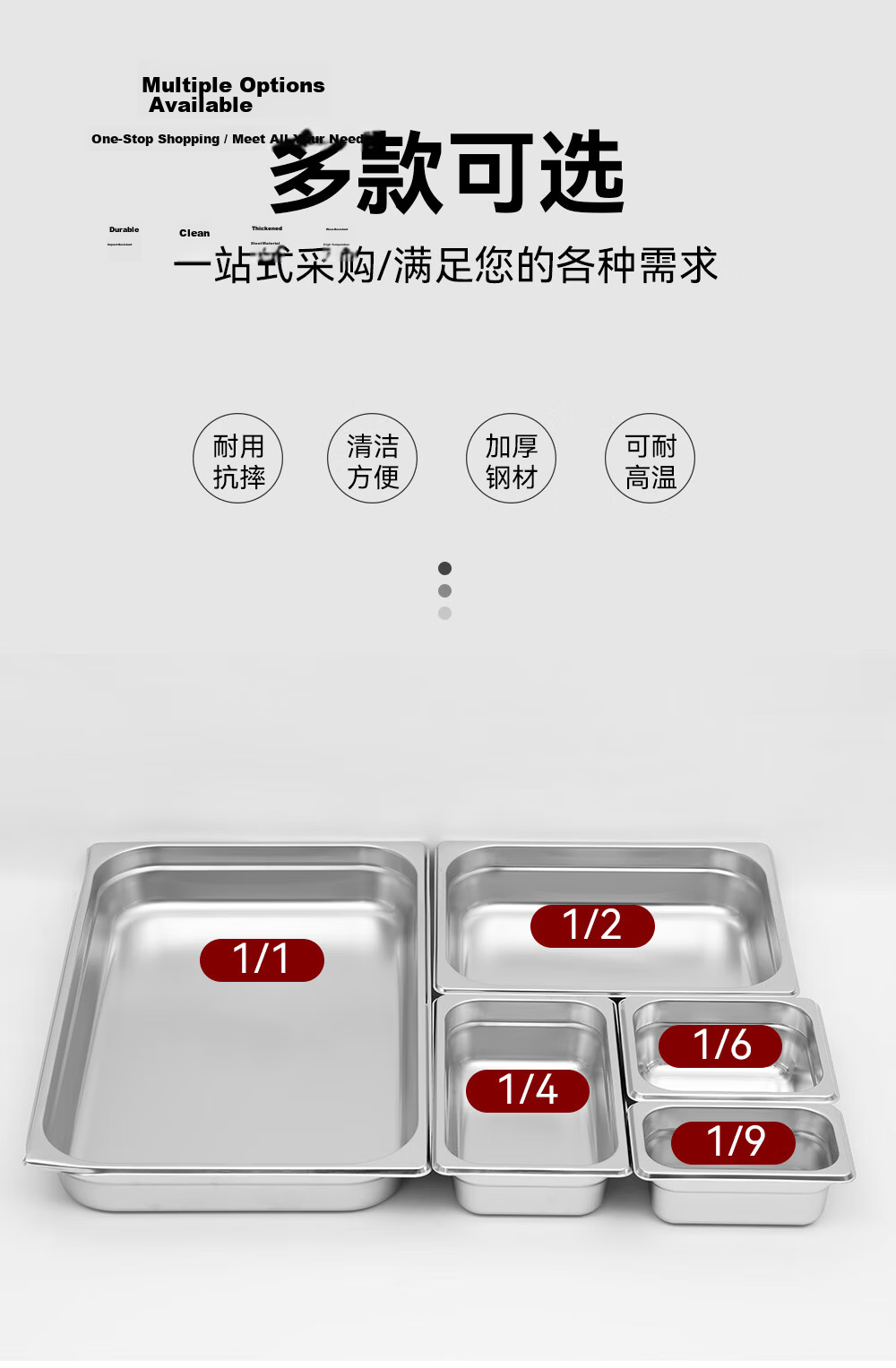 Jinyaoshi Stainless Steel Portion Pan, 1/2 Straight-Sided with Rolled Edges, Serving Dish for Buffet And Fast Food, 6.5cm Square Pan, GK-MFS12 7