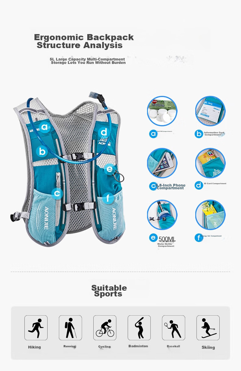AONIJIE Lightweight Off-Road Backpack, Breathable Quick-Dry Running Pack for Men And Women, Outdoor Hiking 5L Hydration Backpack 5
