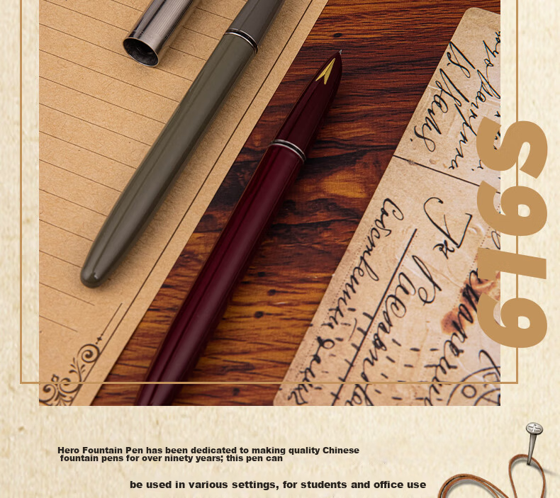 HERO Fountain Pen 616S, Metal Barrel with Hidden Nib, Classic Retro Upgraded Version, Midnight Red, EF Hidden Nib 8