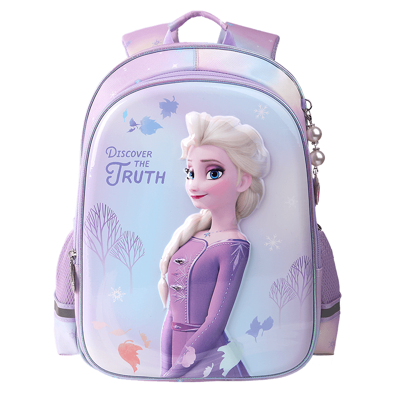 Disney Elsa Princess Purple 3D Laminated Antibacterial Breathable Backpack for Girls Grades 1-3