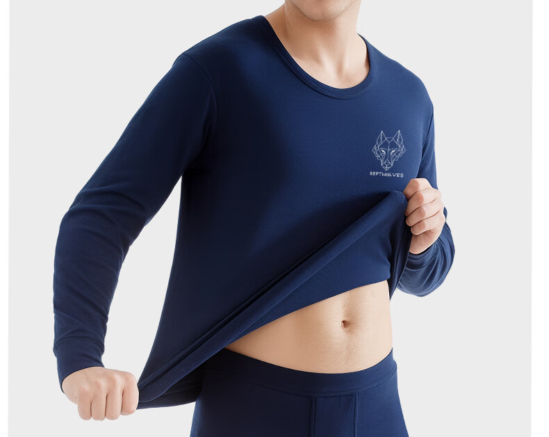 SEPTWOLVES [Pure Cotton Antibacterial] Thermal Underwear for Men, Autumn Top And Pants Set, Round Neck Cotton And Wool Autumn Winter, Dark Gray, XXL 23