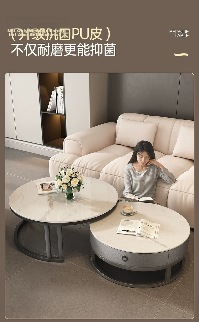 Millennium Huafu Luxury Living Room Coffee Table 2026 New Rock Slab Coffee Table Small Apartment Home Gray 60 White 80 Black 12
