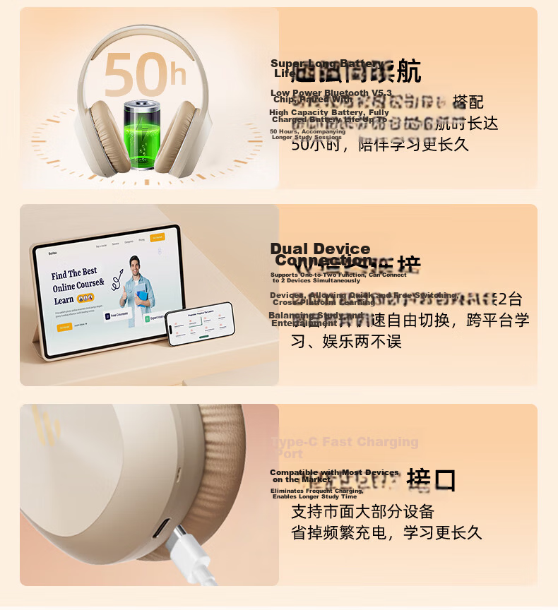 EDIFIER K750W NC Over-Ear Noise-Cancelling Bluetooth Earphones Smart Learning Headphones Immersive Study AI Translation English Recitation Memory Aid Yunyan White 20