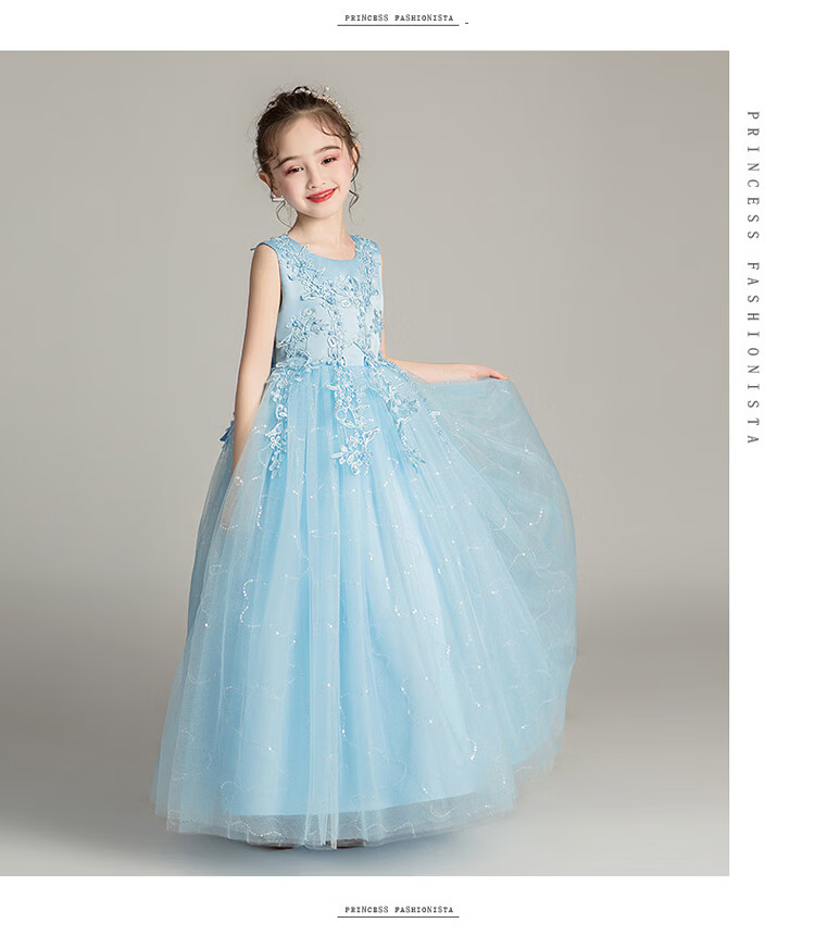 LUOBOBEIBEI Children's Summer Princess Dress, Tulle Gauze Formal Dress, Long Piano Performance Dress for Girls, Champagne Color, Size 150 9