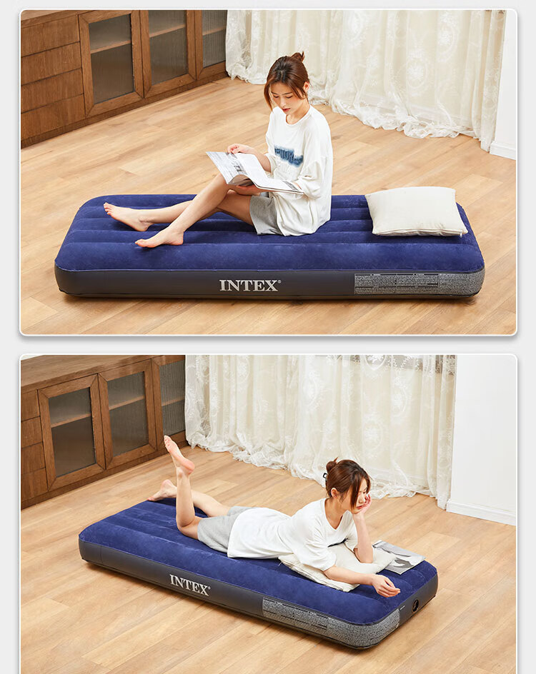 INTEX Inflatable Bed for Outdoor Camping, Home Use, Travel, Floor Sleeping, Nap, Single Person Air Mattress, Portable Folding Bed 14