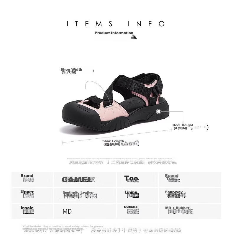 CAMEL Women's Outdoor Sandals Cute Cool Version Colorblock Thick Sole Sandals L25M076016 Black Size 37 22