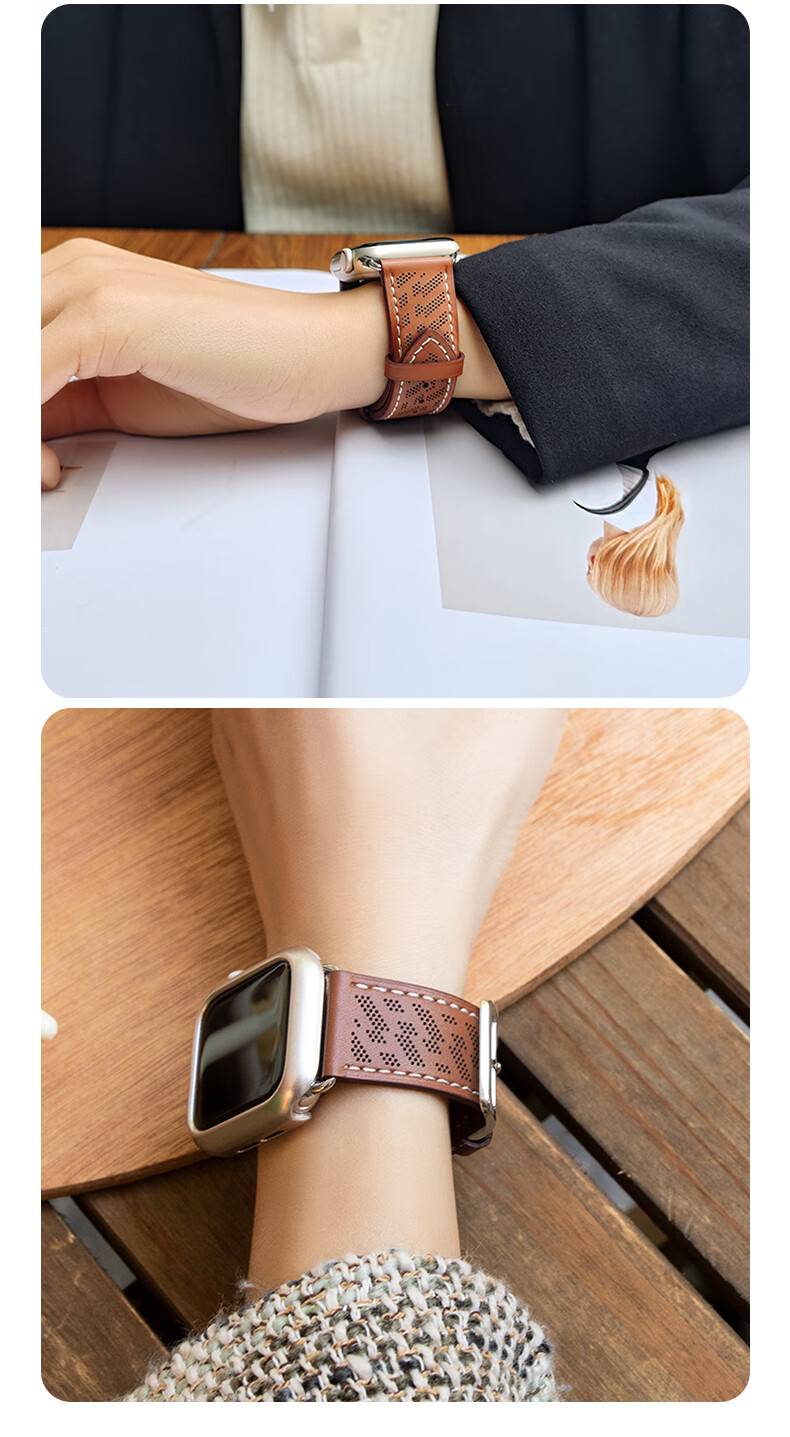 Weiqiantu [Genuine Leather Watch Strap] Compatible with Apple Watch Series 12/11 Strap, Genuine Leather Apple IWatch Series 12/11/10/9 Strap, SE3/ultra4/3/2 Men's And Women's Styles 9