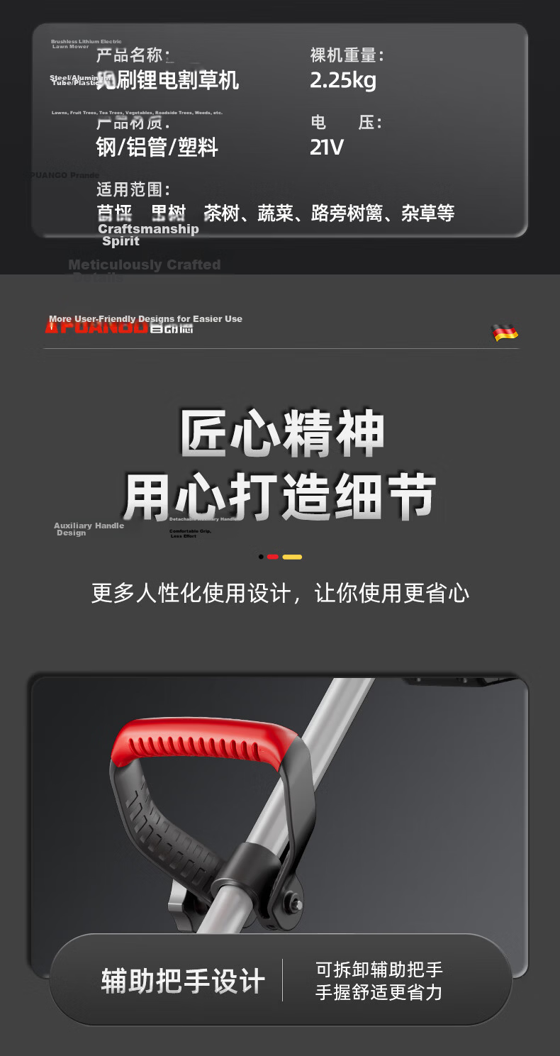 Prand Electric Cordless Lawn Mower Handheld Grass Trimmer Lithium Battery Lawn Mower Multifunctional Brush Cutter Weed Remover 15