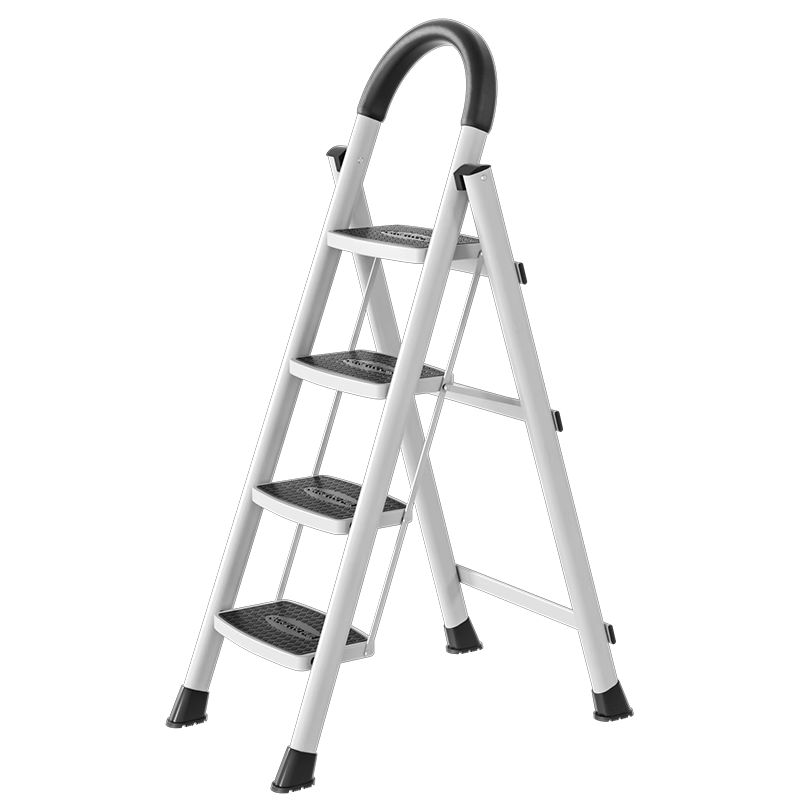 Aopeng Household Four-Step Folding Ladder Thickened Steel Pipe Iron Ladder Wide Pedal A-Frame Single-Side Engineering Ladder