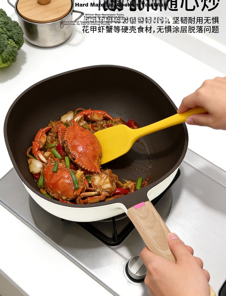 OLODE Non-Stick Titanium Stir-Fry Pan 28cm Lightweight Durable Gas and Induction Compatible Flat Bottom Wok 12
