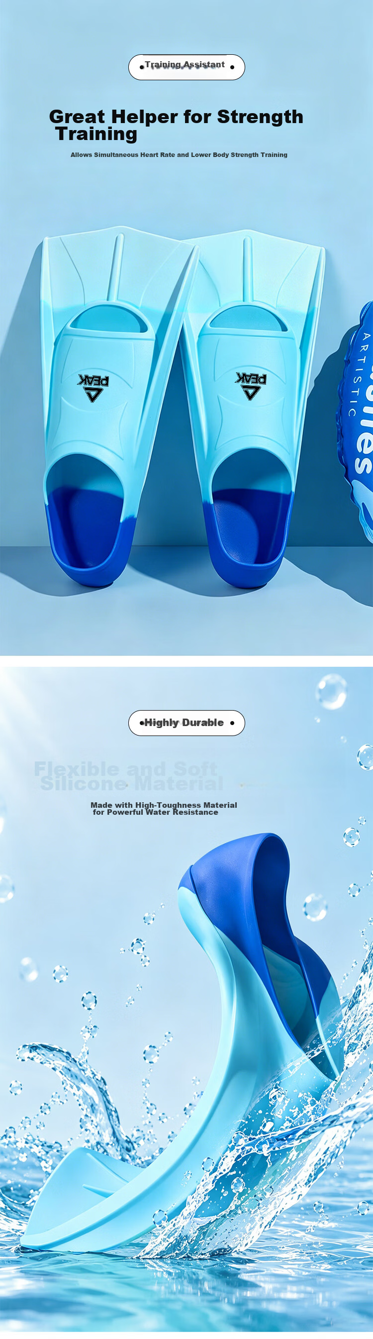 Peak Swimming Fins Professional Training Comfortable Durable Adult Kids Diving Freestyle Breaststroke Learning Equipment S 2