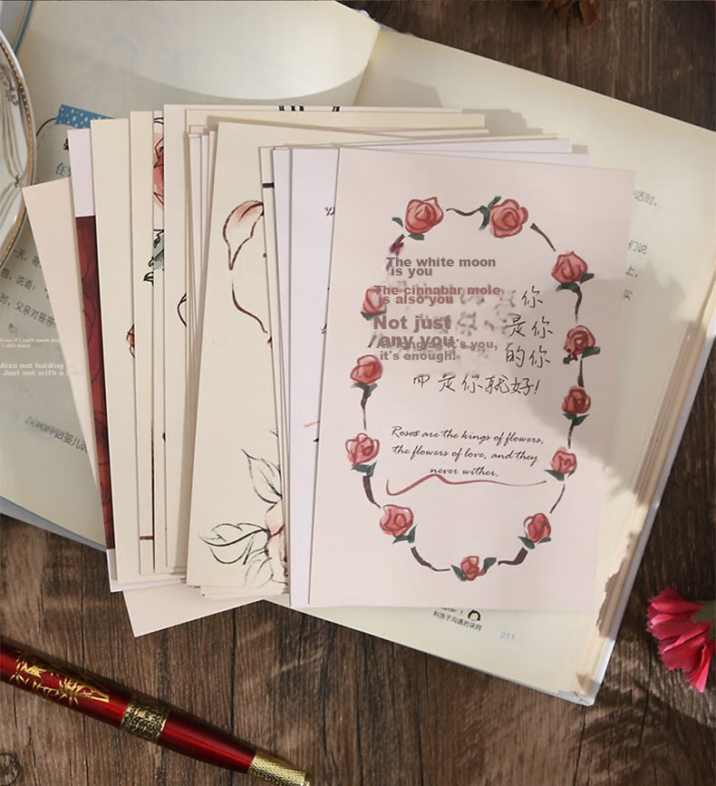 Deyin Qixi Handwritten Blessing Greeting Cards Postcards Confession Festival Birthday DIY Ceremony Message Cards Romantic Gift Rose Poet 30 Sheets 4275 11