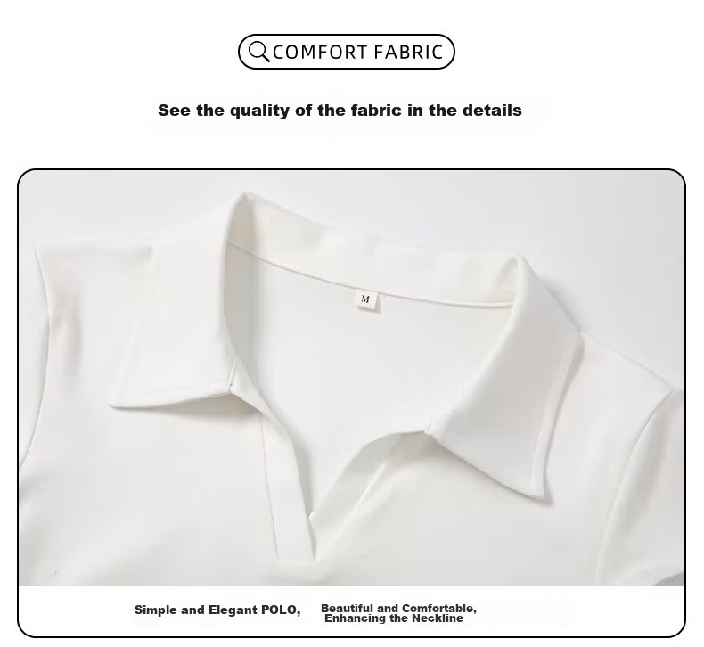Woodpecker Pure Cotton Polo Collar Short Sleeve T-Shirt Women Summer Shoulder Pleated Waist Slim Fit Cropped Top Black XL 8