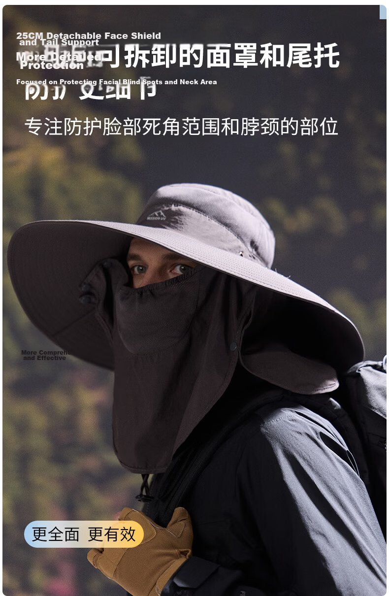 MISSION UV Sun Protection Hat for Men, Sunshade Fishing Bucket Hat, Mountaineering Outdoor Summer UV Protection Cap with Face Mask 5