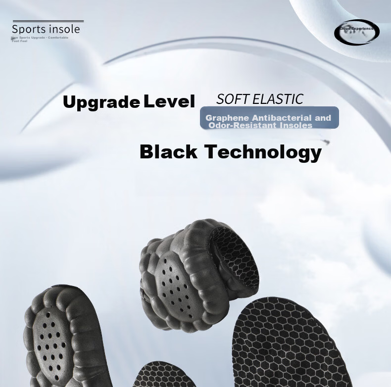 FOOTOPPO Graphene Deodorizing Sports Insoles for Men Sweat-Absorbing Odor-Resistant Breathable Antibacterial Soft Elastic Shock-Absorbing High-Elasticity Insoles 1