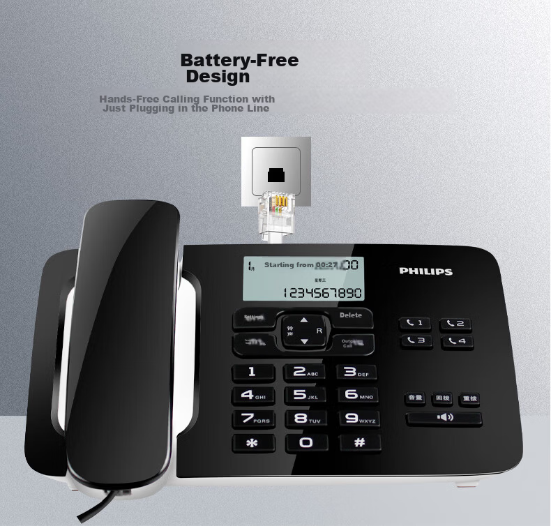 PHILIPS Landline Telephone, Wired Fixed-Line Phone, Office And Home Use, Battery-Free, Dual Interface, One-Touch Dialing, Hands-Free Calling, Caller ID, CORD492 (Black) 7