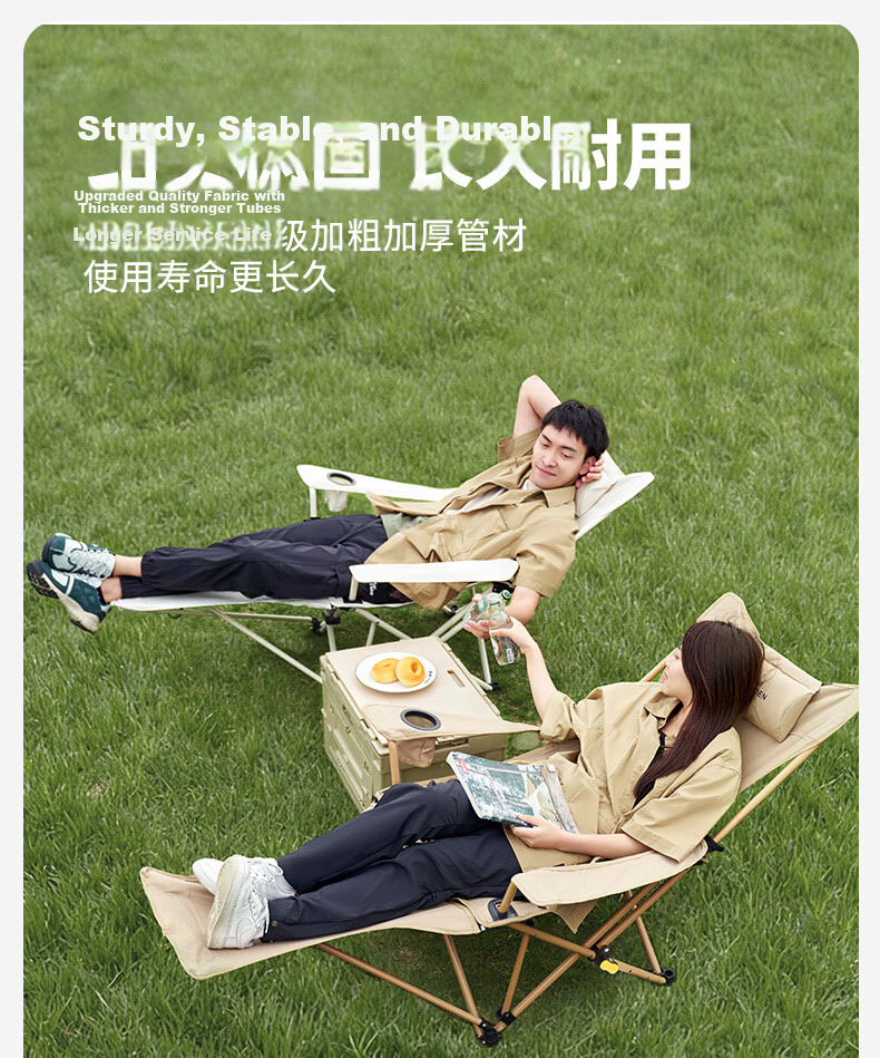 MOBIGARDEN Leisure Lounge Chair, Outdoor Camping Nap Companion Folding Bed with Headrest, Foldable Chair with Three Adjustable Positions for Sitting And Lying 12