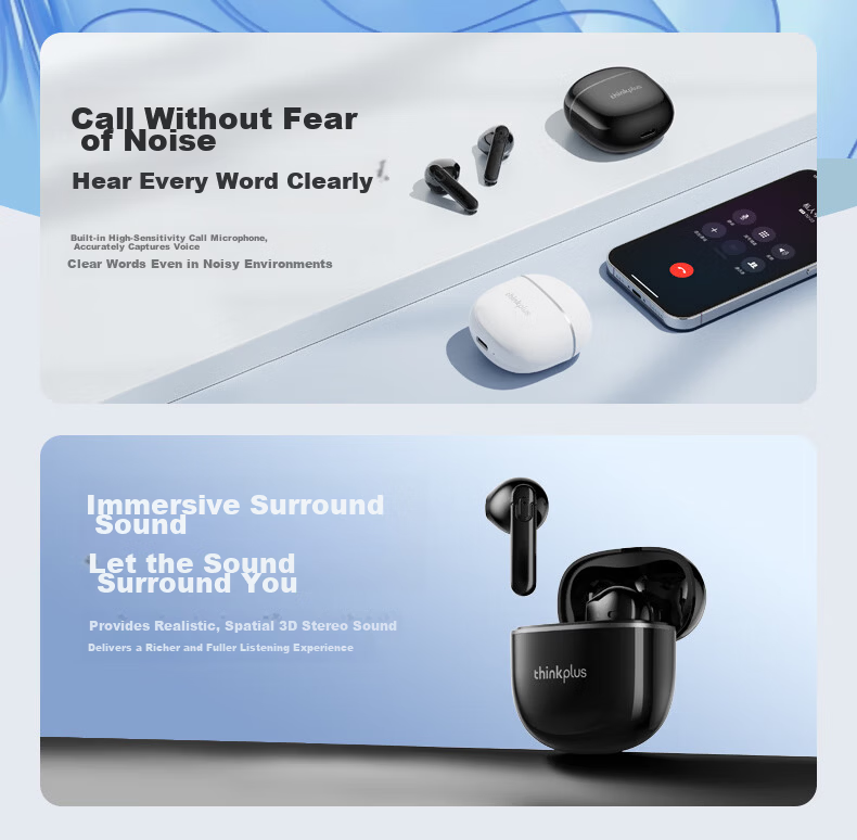 Lenovo [Over 90,000 Sold] Wireless Bluetooth Earphones for Music, Sports, Gaming, Low Latency Semi-In Earphones Compatible with Apple Phones LP42 Black 12