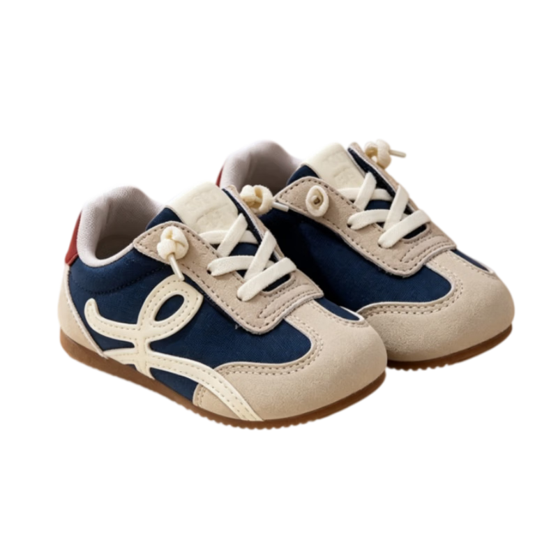 TOPSTAR Children's Sports Shoes Spring And Autumn Style, Boys Lightweight Wear-Resistant Soft-Soled Forrest Gump Shoes, Girls Breathable Casual Shoes, Beige Blue, Size 27