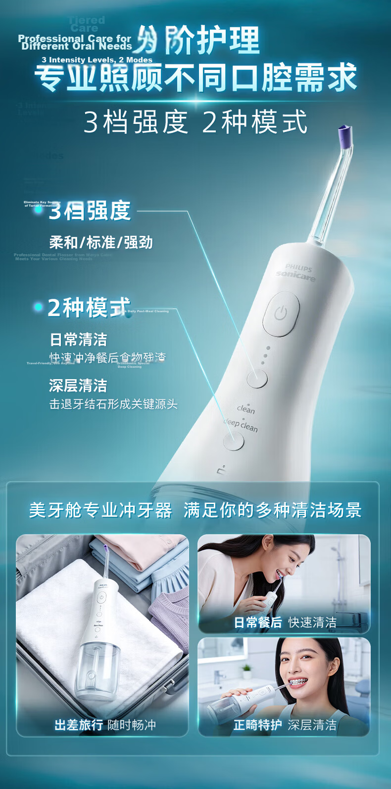 PHILIPS [Mid-Autumn Festival Gift] Professional Dental Water Flosser, Sonic Pulse Oral Irrigator, Home-Use Vertical Orthodontic Device for Youth And Adults, HX3826 Gree 6