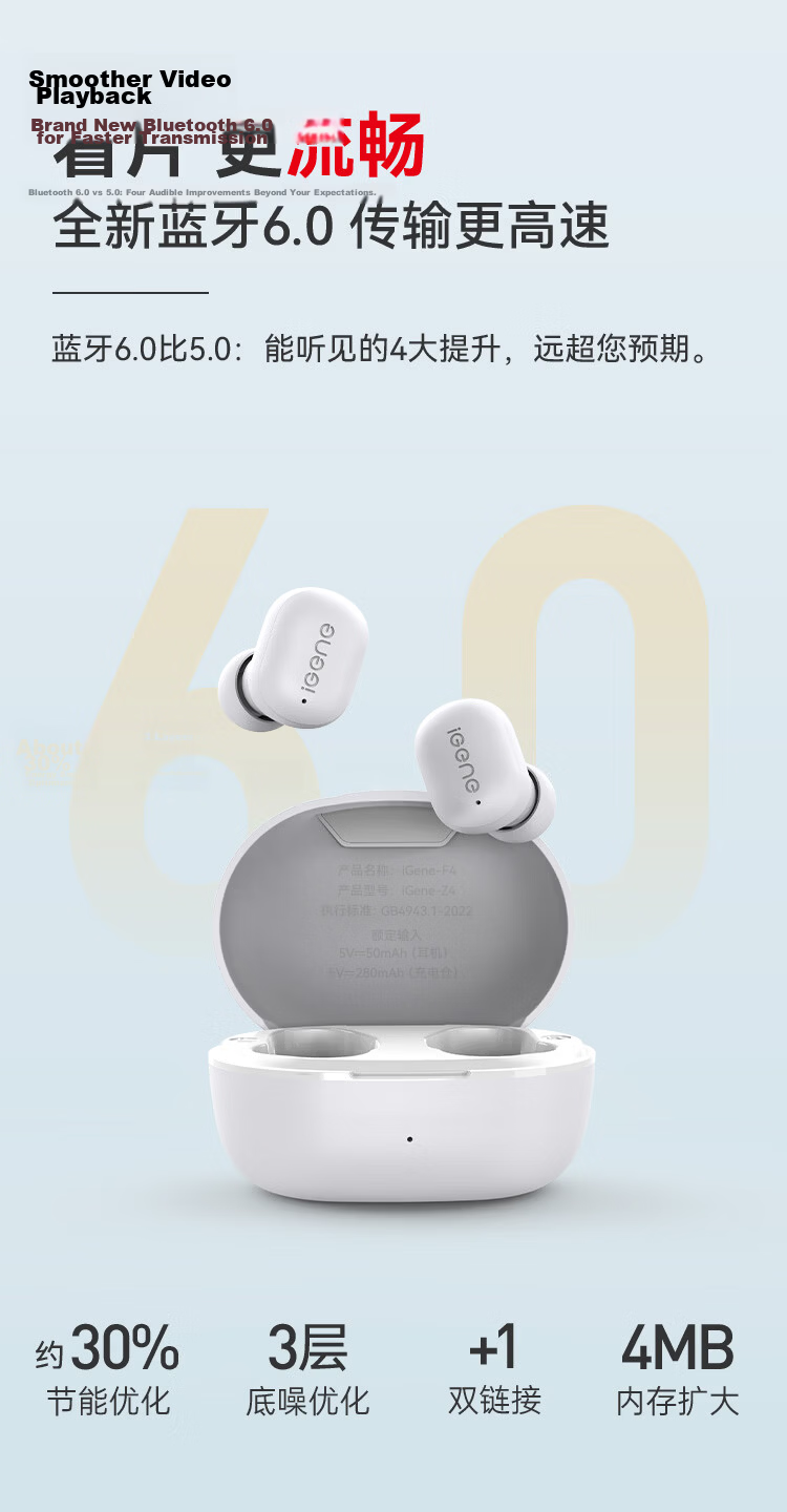 Jiyin [Long Battery Life Noise Cancelling Beans] 6.0 Bluetooth Wireless In-Ear Earphones HD Sound Quality Call Mic Music Gaming Sports Low Latency Invisible Compatible with Kugou NetEase Cloud Mobile 12