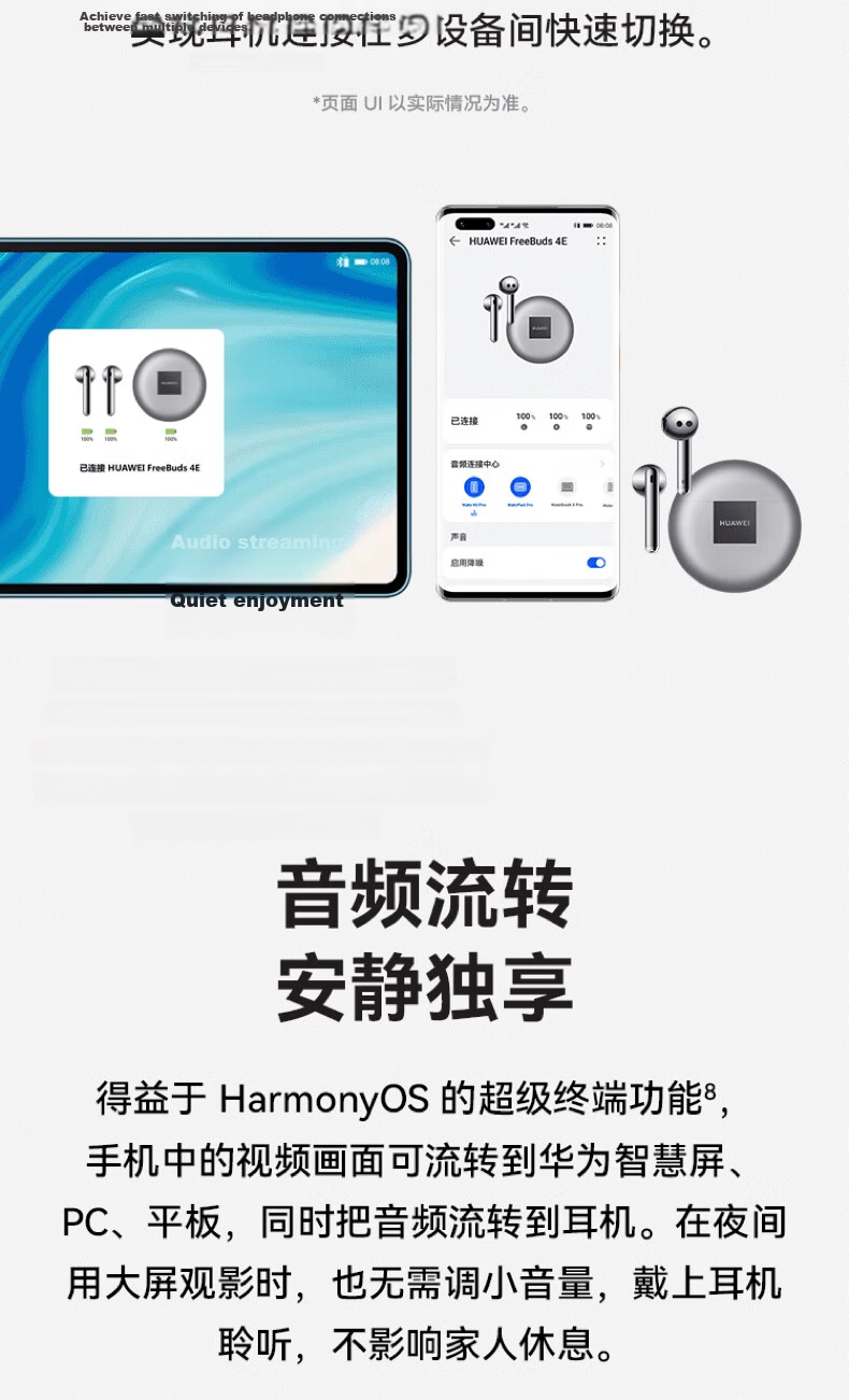 HUAWEI FreeBuds 4E National Subsidy Bluetooth Earphones Semi-In-Ear Comfortable Wear Gaming Sports Music Earphones High-Resolution Sound Frost Silver 12