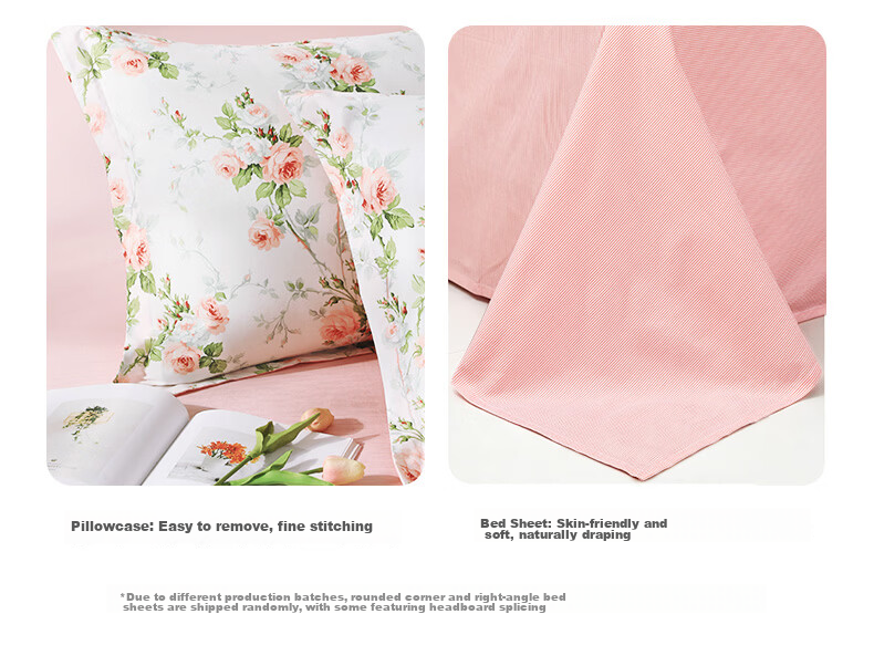 FUANNA Cotton Bedding Set, 100% Pure Cotton, Includes Bed Sheet, Duvet Cover, Pillowcases, for Single Or Double Beds, Xiyuan Style, Suitable for 1.5-Meter Bed, Pink Home Decor 12