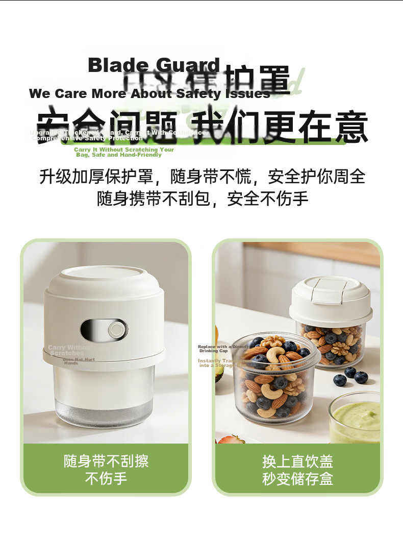 Zhenmi Small Portable Juicer 1L Large Capacity Multifunctional Juice Extractor Double Lid Smoothie Milkshake Blender Cup J22 8