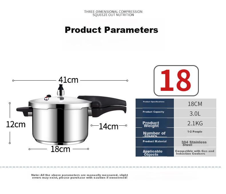 DOUBLEHAPPINESS Pressure Cooker, 304 Stainless Steel, Compatible with Gas And Induction Stoves, Multi-Layer Explosion-Proof Design, Fast Cooking Pressure Cooker for Home Use, 22cm/5L 15