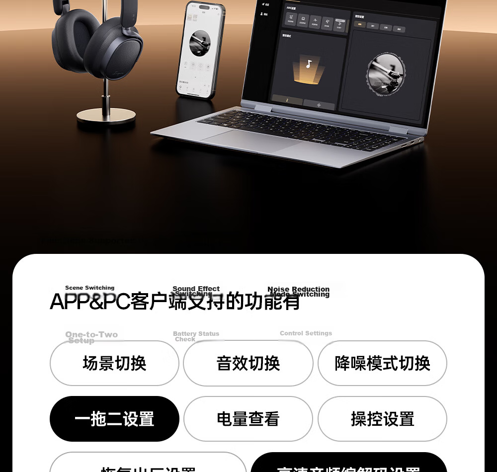 Manbuzhehuazai Evo Space Over-Ear Active Noise Cancelling Bluetooth Headphones, Bluetooth 5.4, Midnight Blue, Dual Gold Certification, 93-Hour Battery Life, Compatible with Apple, Huawei, Xiaomi 33