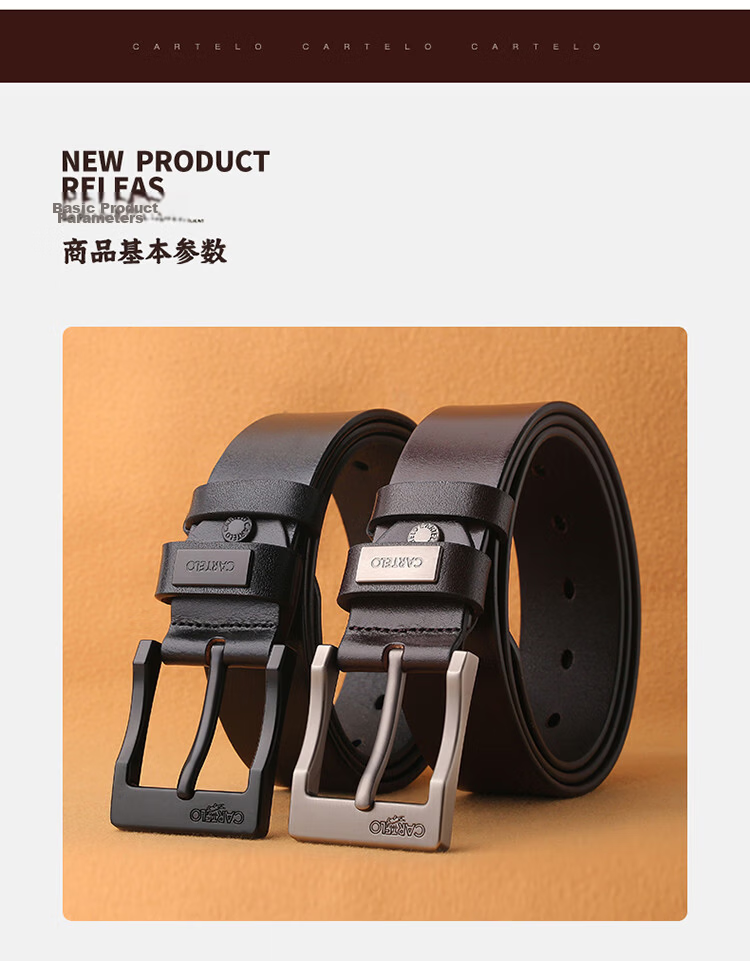 Cartelo Crocodile Men's Leather Belt Casual Automatic Buckle Top Layer Cowhide Waistband Business Belt Gift for Boyfriend 13
