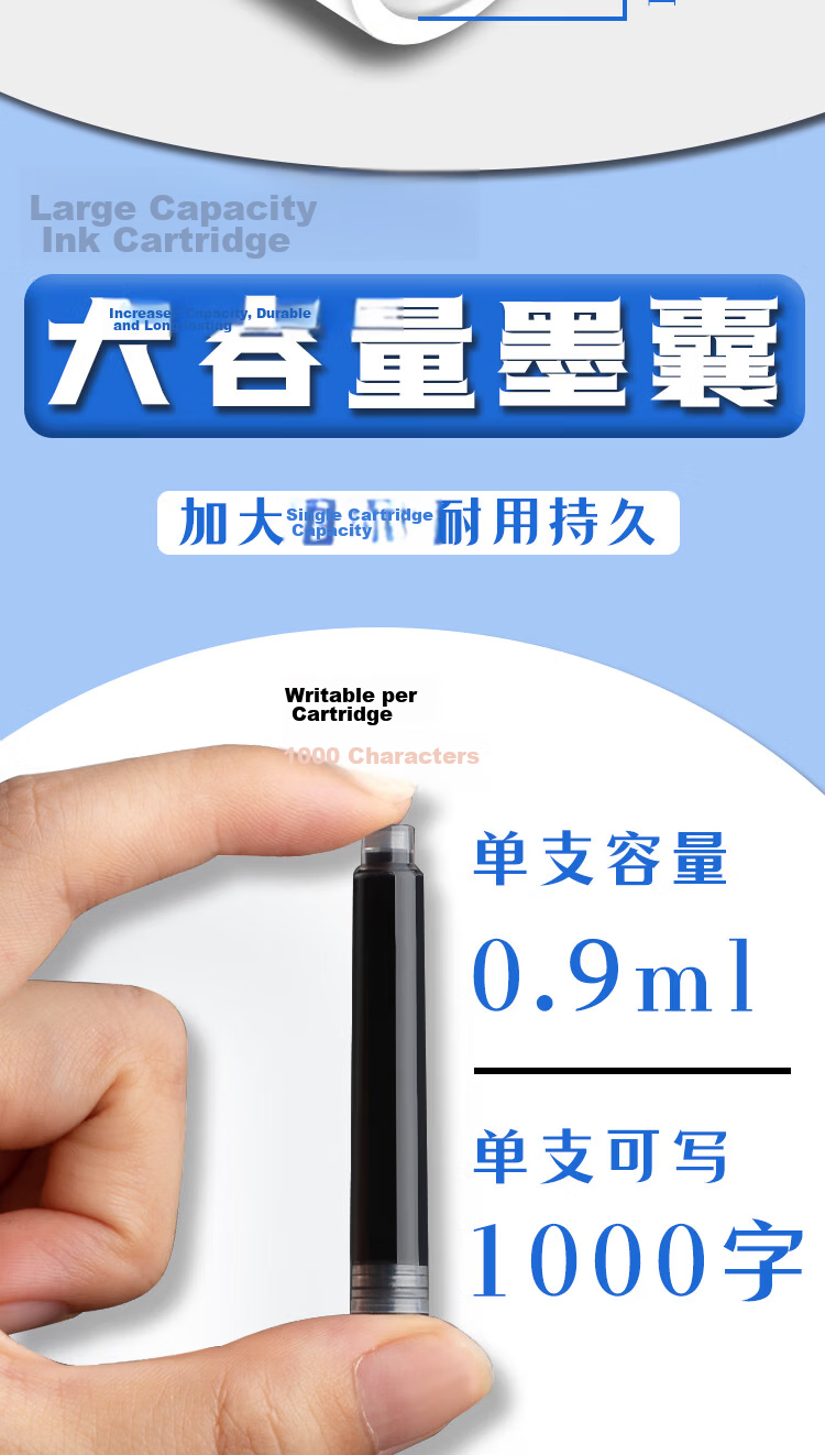 TRUECOLOR Fountain Pen Ink Cartridges for Elementary Students Grade 3 Universal Replaceable Ink Refill Blue 3.4mm Diameter Non-Erasable 50pcs Barrel ZCW-1061B 6