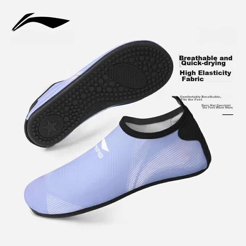 LI-NING Snorkeling Shoes Diving Beach Shoes Water Park Non-Slip Swimming Shoes 9213 Gray Blue (Size 37-38)