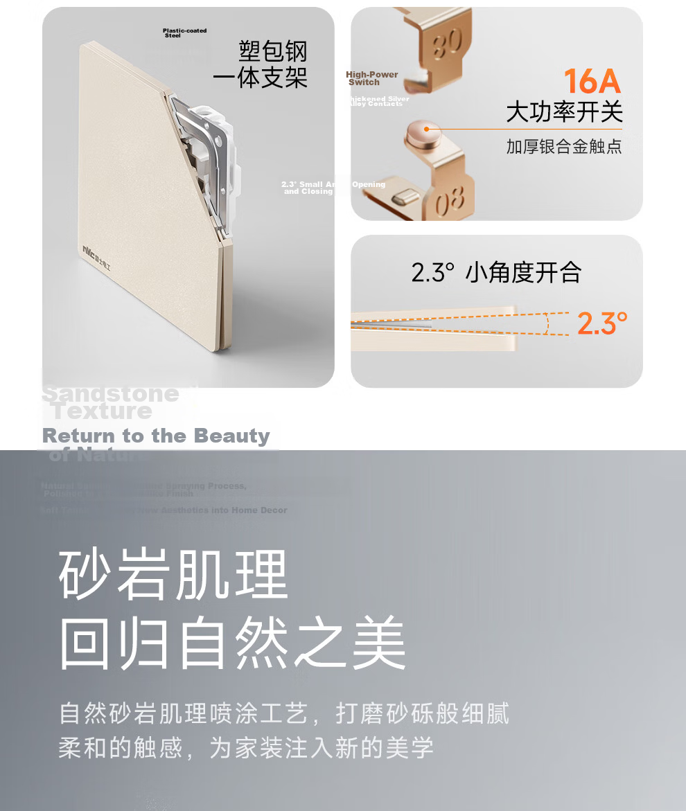 NVCleishidiangong Xingyan Series, Five-Hole Socket, 86*86mm, 15W Fast Charging, USB+Type-C, Ultra-Thin 6.4mm, Large Plate, No Switch, Plastic Shell with Steel Backboard 3
