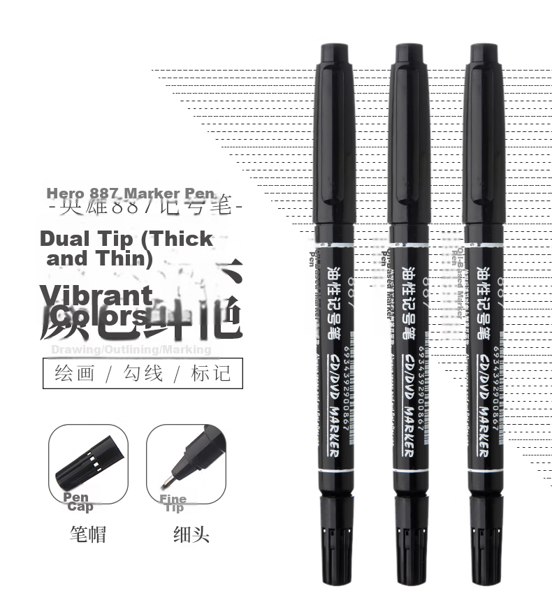 HERO Marker Pen, Oil-Based Marker Pen, Business Student Use, Pack of 10, Red, 887 1