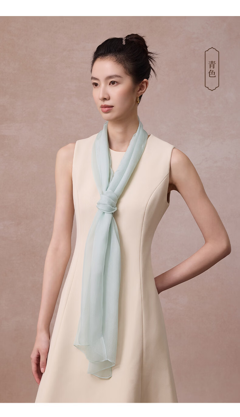 Shanghai Story Women's 100% Mulberry Silk Solid Color Pearl Yarn Long Scarf Chiffon Shawl Valentine's Day Gift for Girlfriend 20
