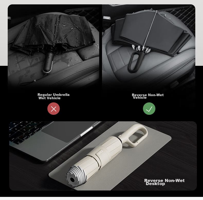ZUODU Fully Automatic Umbrella, Three-Fold Large Size, Reinforced And Thickened, Durable Windproof Folding Umbrella, Dual-Use for Sunny And Rainy Days, Men's Reverse Black Umbrella 3