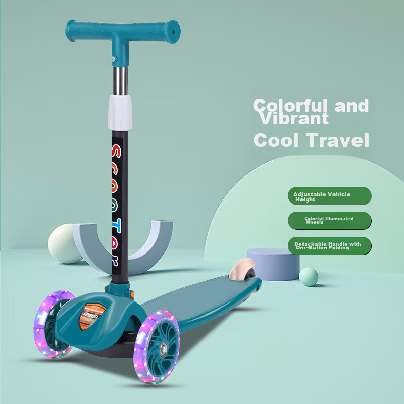 Shutongle Kids Scooter Flashing Adjustable Three-Wheel Scooter for Boys and Girls Toddler Glider 2-6-8 Years Old Model 106 Green