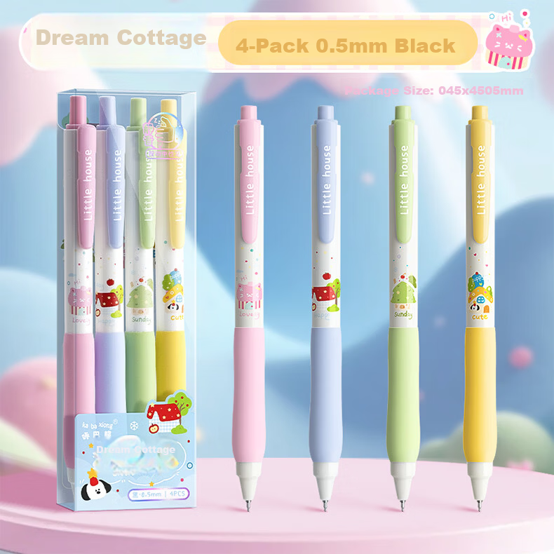 Kaba Bear Silent Click Pen Black 4-Pack Smooth Student Multicolor High-Value 0.5 Quick-Dry ST Exam Brush Pen Soft Silicone Sleeve Cute Pet Series 8