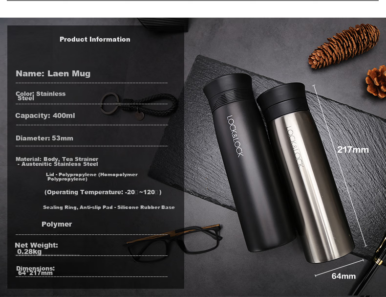 LOCK&LOCK Insulated Bottle Outdoor Travel Family Thermos Set Black (Large Wide-Mouth Carrying Bottle 1.8L + Thermos Cup 200ml) 17