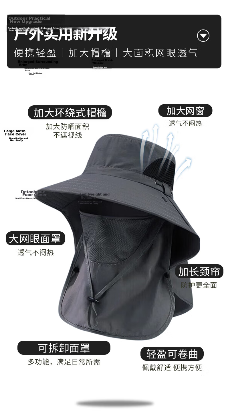 CARTELO Men's Sun Protection Hat UV Protection Outdoor Fishing Bucket Hat Summer Face Cover Sun Hat 3