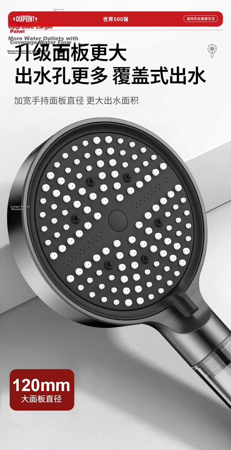 DU PONT Fortune Global 500 Gunmetal Gray Pressurized Shower Head Set with Filter Handheld Shower Head Complete Set 7