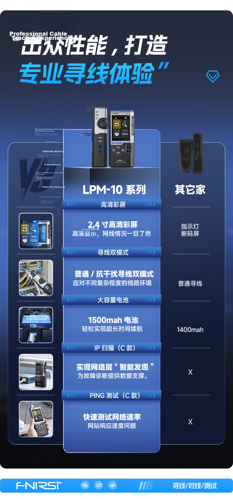 FNIRSI LPM-10A Multifunction Cable Tracker Network Tester Anti-Interference POE Cable Detector 3