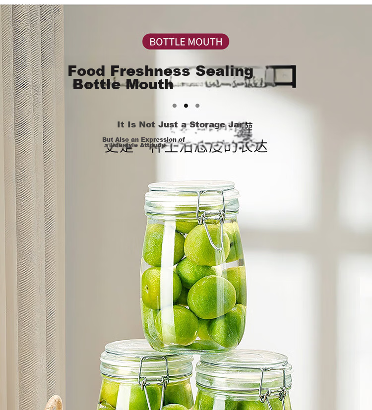 Baijie Glass Sealed Jars 3-Pack 1000ml Storage Jars Household Glass Bottles for Wine, Pickles, and Preserving Garlic 8